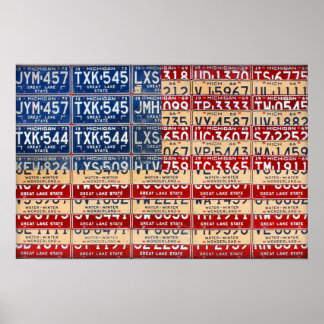 Póster Michigan License Plate American Flag Art
