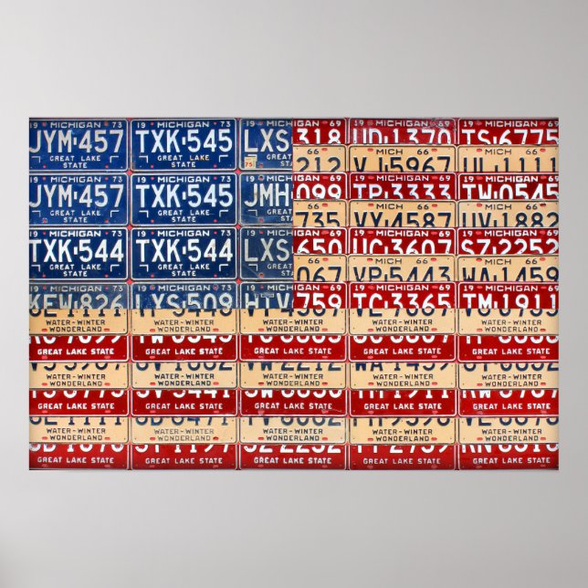 Póster Michigan License Plate American Flag Art (Frente)