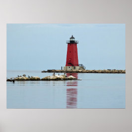 Póster Michigan Manistique Red Lighthouse Foto