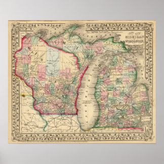 Póster Michigan, Mapa de Wisconsin por Mitchell