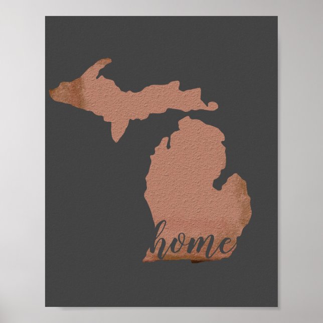 Póster Michigan Silhouette Copper Gray (Frente)