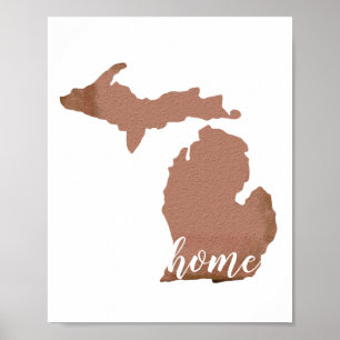 Póster Michigan Silhouette Copper White