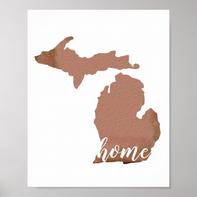 Póster Michigan Silhouette Copper White (Frente)