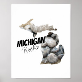 Póster Michigan Silhouette Llena De Piedras De Petoskey