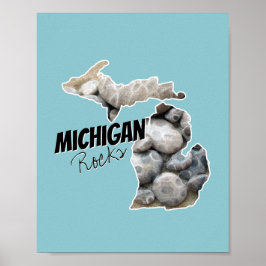 Póster Michigan Silhouette Llena De Piedras De Petoskey