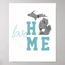 Póster Michigan Silhouette State Love Home Typography