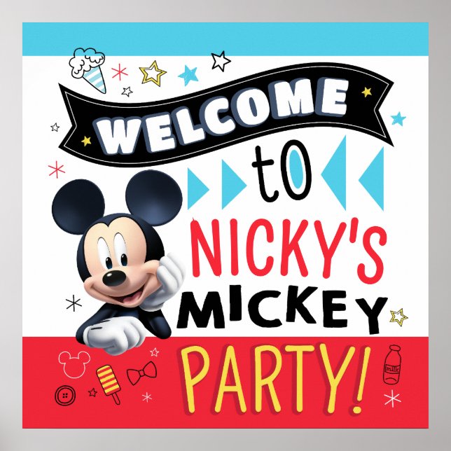 Póster Mickey Mouse Fun Birthday Customizable Party sign (Frente)