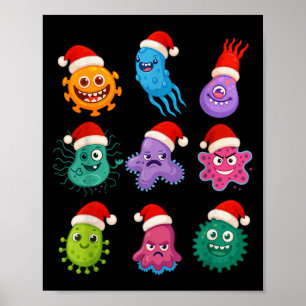 Póster Microbiología de Navidad Bacterias Santa Ciencia X