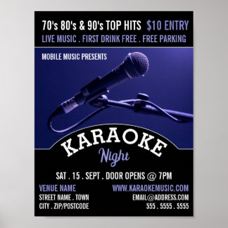 Póster Micrófono azul, aviso de evento de Karaoke