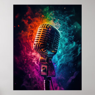 Póster Micrófono con colores que explotan