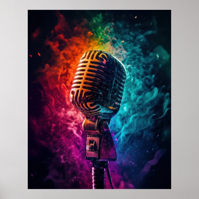 Póster Micrófono con colores que explotan (Frente)
