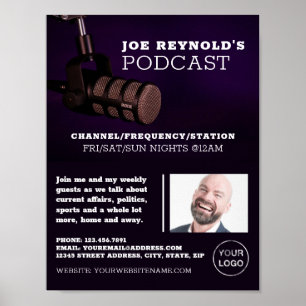 Póster Micrófono elegante, Podcaster, publicidad de podca