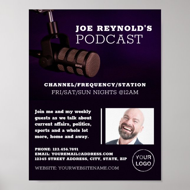 Póster Micrófono elegante, Podcaster, publicidad de podca (Frente)