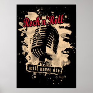 Póster Micrófono Rock-n-Roll - rojo