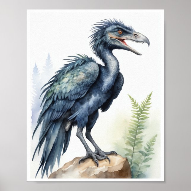 Póster Microraptor Dinosaur Watercolor (Frente)