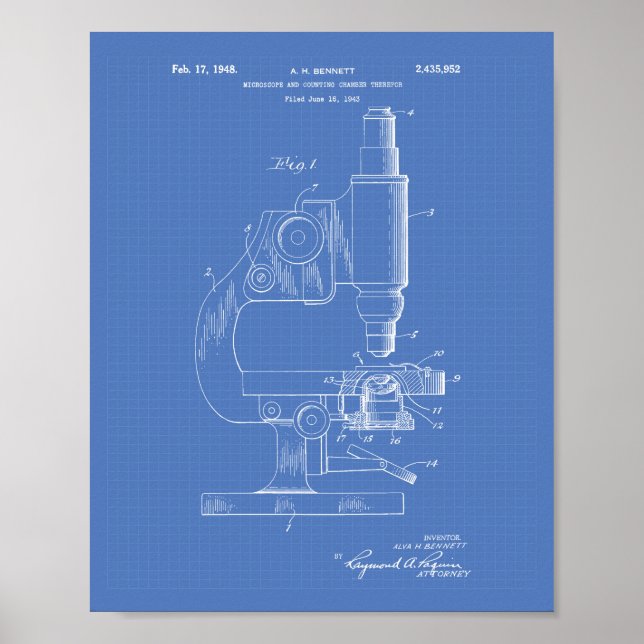Póster Microscopio 1948 Patent Art Blueprint (Frente)