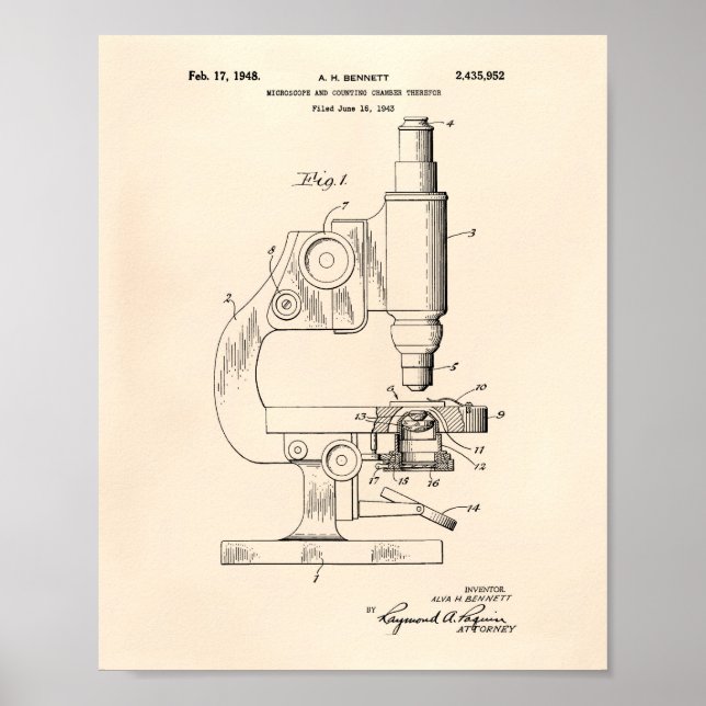 Póster Microscopio 1948 Patent Art Old Peper (Frente)