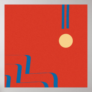 Póster Mid Century Blue Line, Art of Lines, Art Abstract