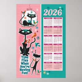 Póster Mid-Century Cats Calendar Kitchen Poster