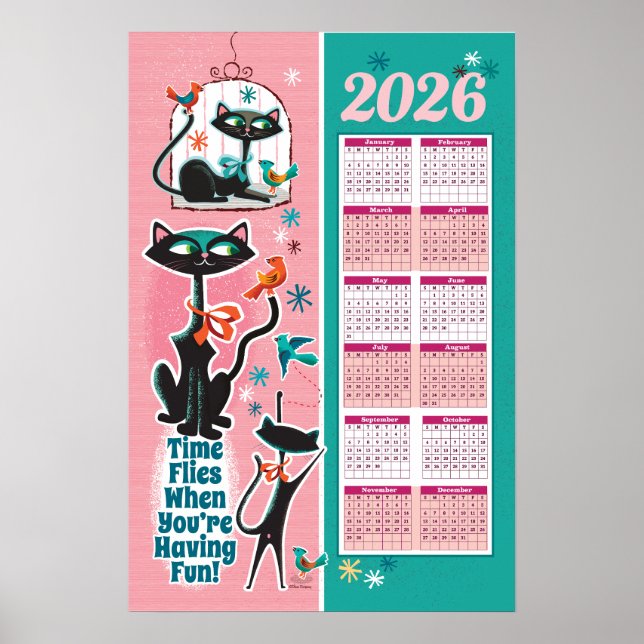 Póster Mid-Century Cats Calendar Kitchen Poster (Frente)