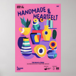 Póster Mid-Century Ceramics Print Pink Abstract Vase Art