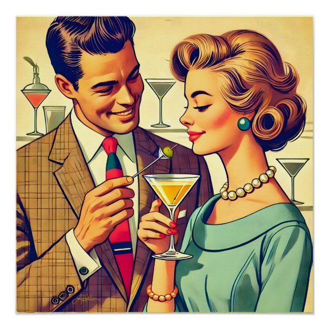 Póster Mid Century Cocktail Party Couples - Temptation (Anverso)
