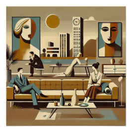 Póster Mid Century Interior Design Art Lounge