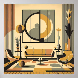 Póster Mid Century Interior Design Autumn Hues Livingroom