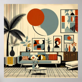 Póster Mid Century Interior Design Eclipse Livingroom