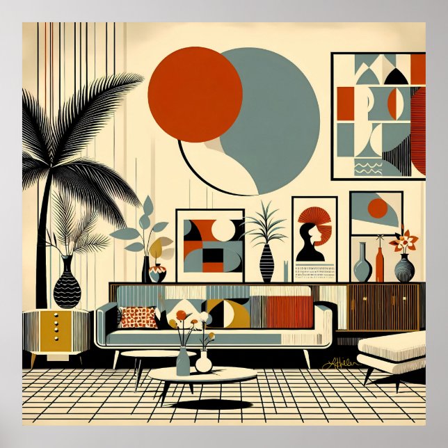 Póster Mid Century Interior Design Eclipse Livingroom (Frente)