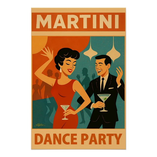 Póster Mid Century Martini Dance Party (Anverso)