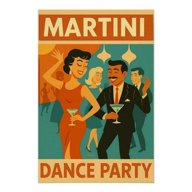 Póster Mid Century Martini Dance Party (Anverso)