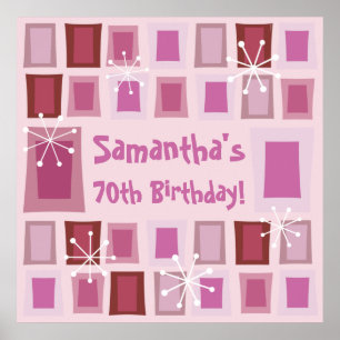 Póster Mid Century Modern 70th Birthday Pink
