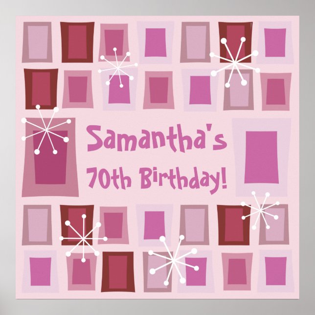 Póster Mid Century Modern 70th Birthday Pink (Frente)