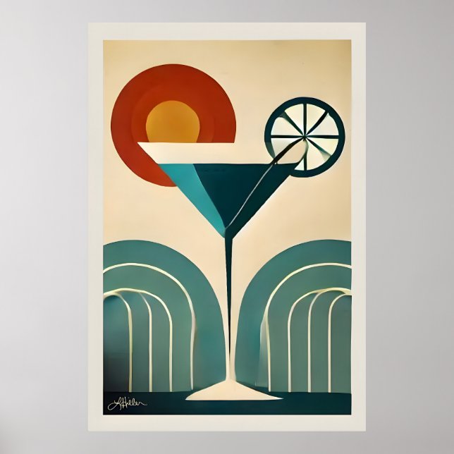 Póster Mid Century Modern Art Mountain Sunrise Martini (Frente)