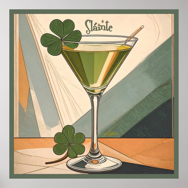 Póster Mid Century Modern Art Shamrock Martini Sláinte!  (Frente)