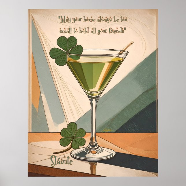 Póster Mid Century Modern Art Shamrock Martini Sláinte!  (Frente)