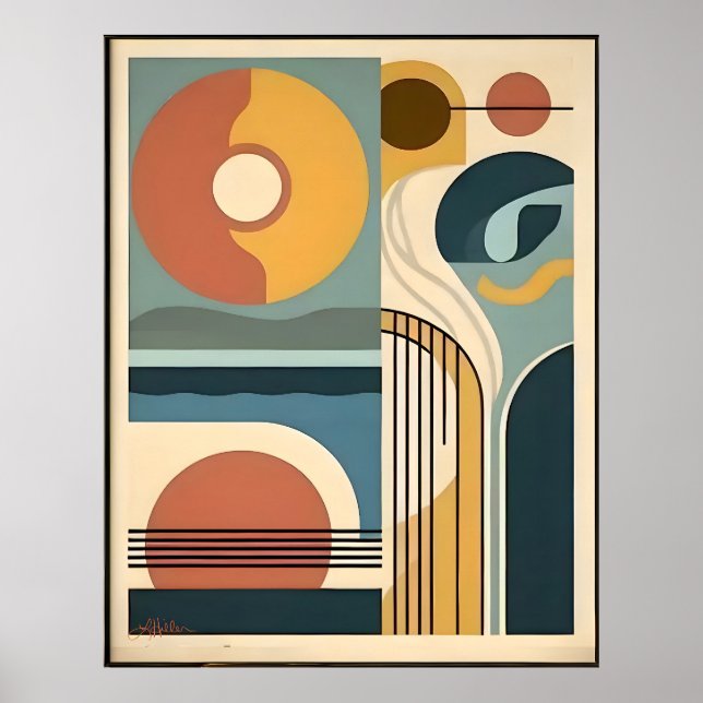 Póster Mid Century Modern Art Sunrise Sunset (Frente)