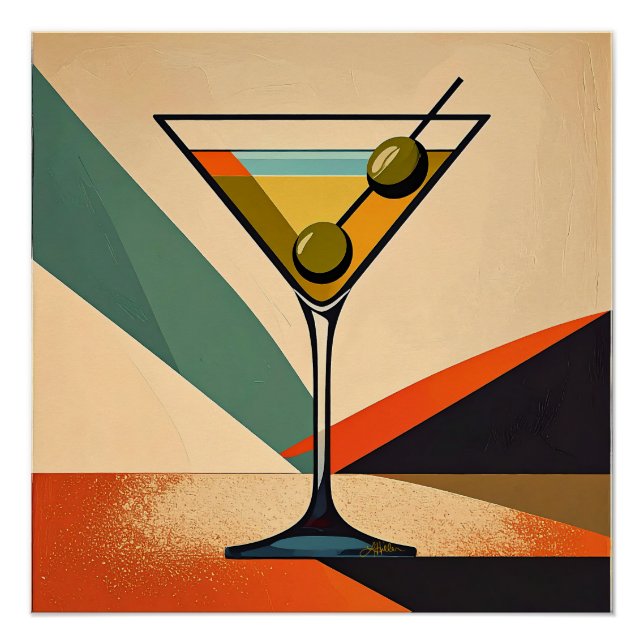 Póster Mid Century Modern Color Block Martini Art (Anverso)