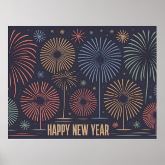 Póster Mid-Century Modern "Happy New Year" Illustration