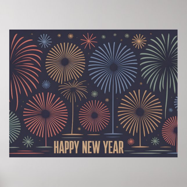Póster Mid-Century Modern "Happy New Year" Illustration (Frente)