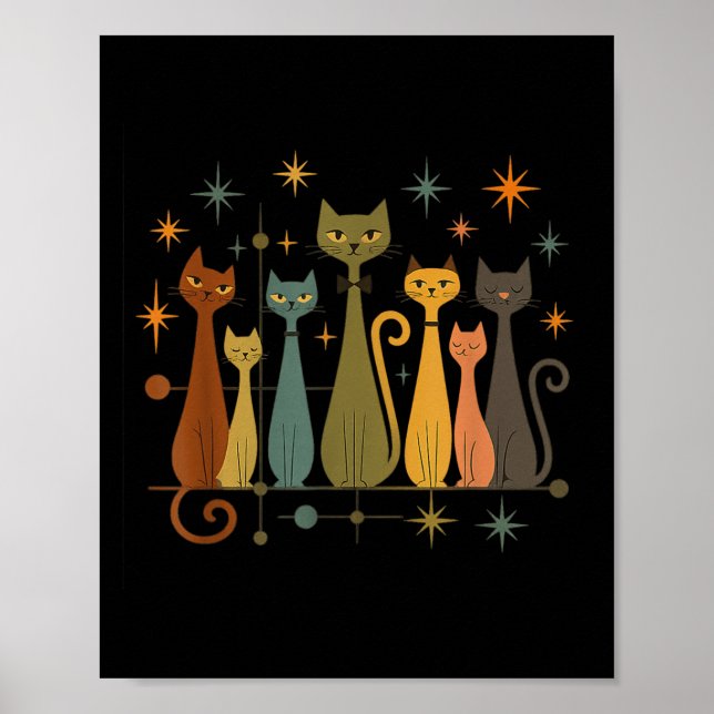 Póster Mid-century Modern Look Atomic Age 50s 60s Cat Shi (Frente)