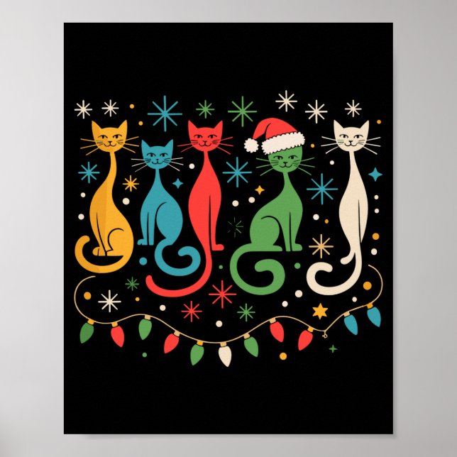Póster Mid Century Modern Look Cats Xmas Retro 50s 60s  (Frente)
