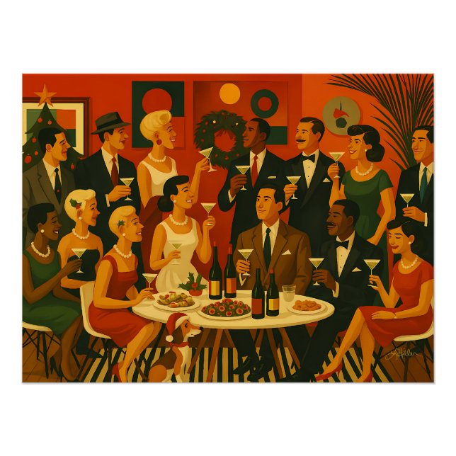 Póster Mid Century Modern Martini Intellectuals Christmas (Anverso)