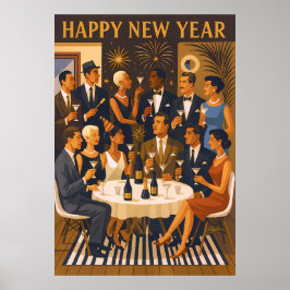 Póster Mid Century Modern Martini Intellectuals New Year