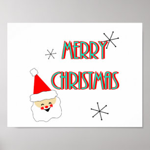 Póster mid century modern santa claus merry christmas