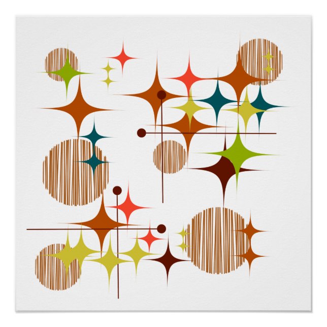 Póster Mid Century Modern Starbursts and Globes (Anverso)
