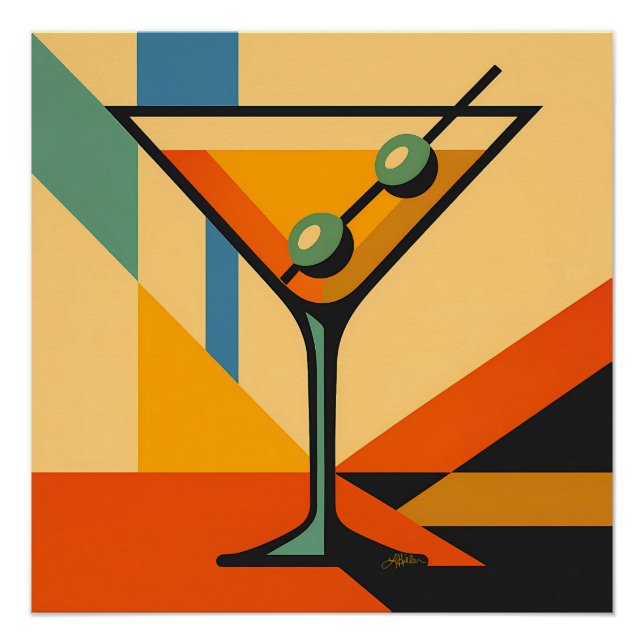 Póster Mid Century Modern Sunrise Bauhaus Martini (Anverso)