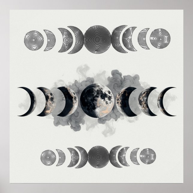 Póster Mid-Century Moon Phases Totem Poster | Bauhaus Geo (Frente)