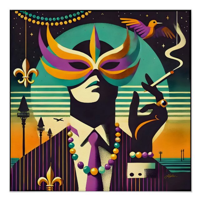 Póster Mid Century Retro 60s Mardi Gras The Smoking Man (Anverso)